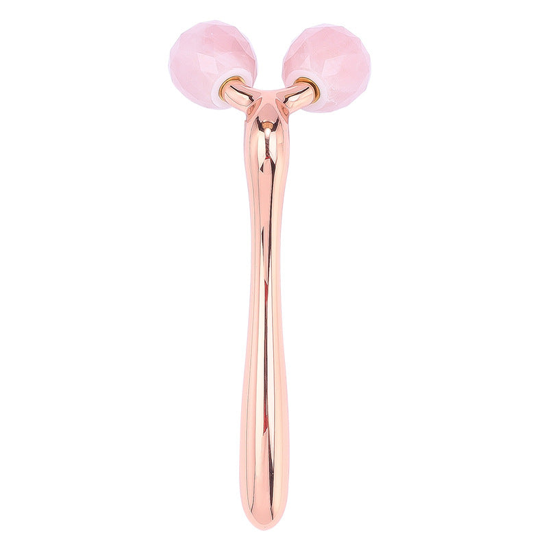 Rose Quartz Jade Roller With 3D Metal And Diamond Inlay For Massage And Beauty Care
