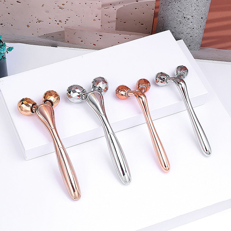 Rose Quartz Jade Roller With 3D Metal And Diamond Inlay For Massage And Beauty Care