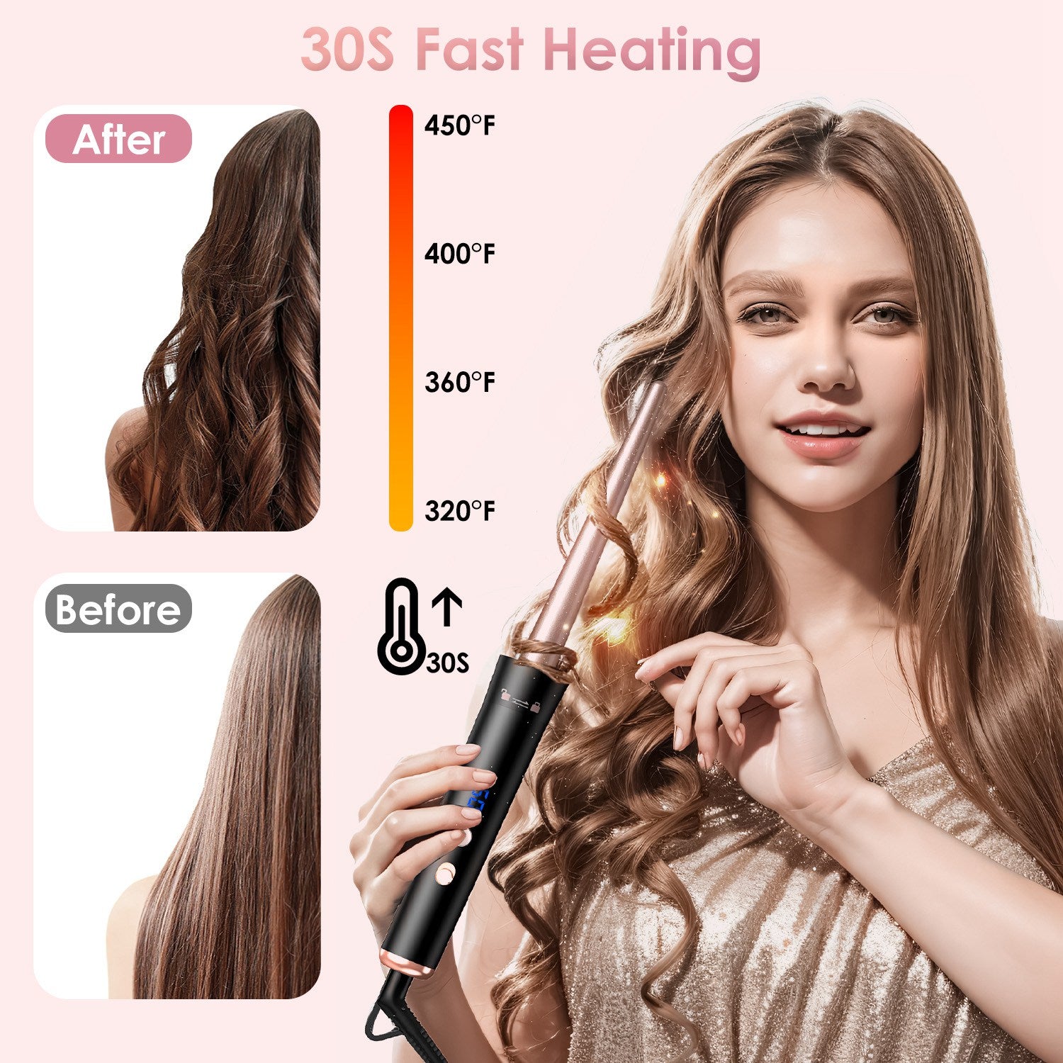 Curling Wand Hair Curling Iron Brush Anti-Tangle Hair Thermal Brush Curler