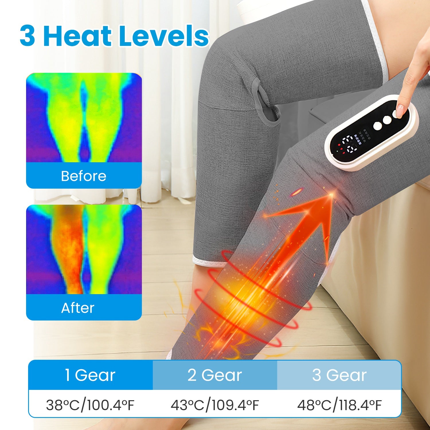 1Pc Cordless Leg Massager Air Compression Massager With Heat Thigh Knee