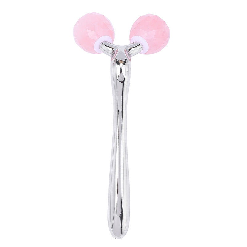 Rose Quartz Jade Roller With 3D Metal And Diamond Inlay For Massage And Beauty Care