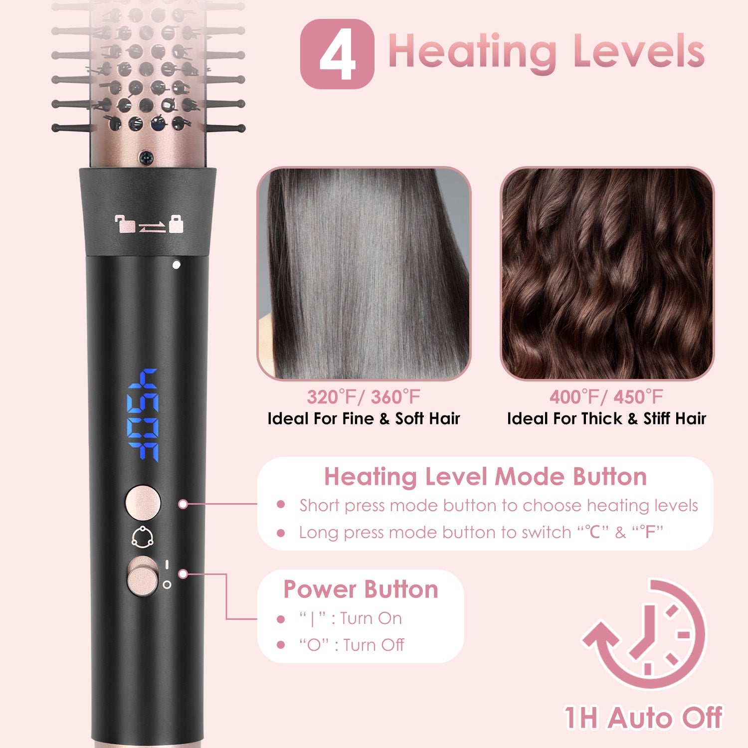 Curling Wand Hair Curling Iron Brush Anti-Tangle Hair Thermal Brush Curler