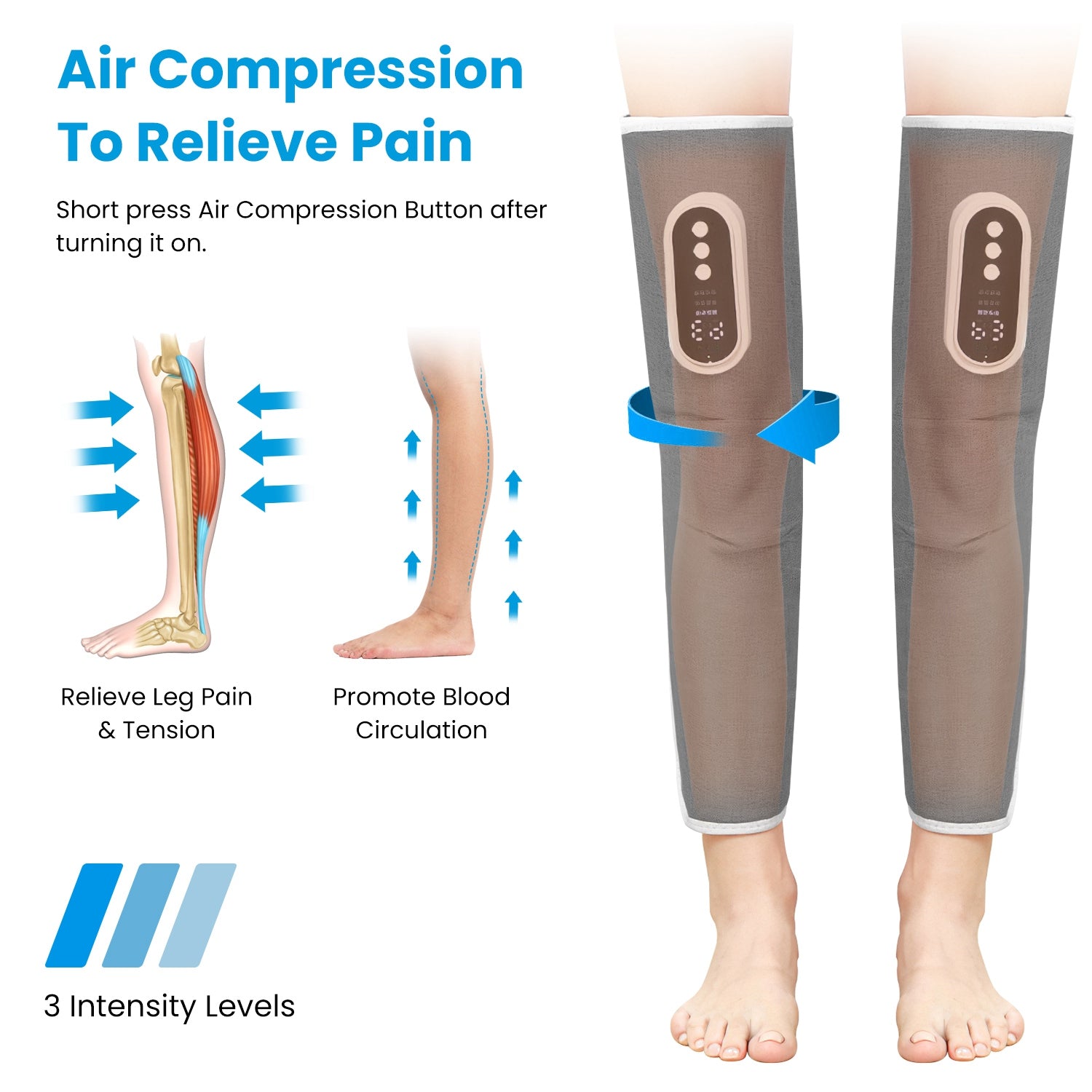 1Pc Cordless Leg Massager Air Compression Massager With Heat Thigh Knee