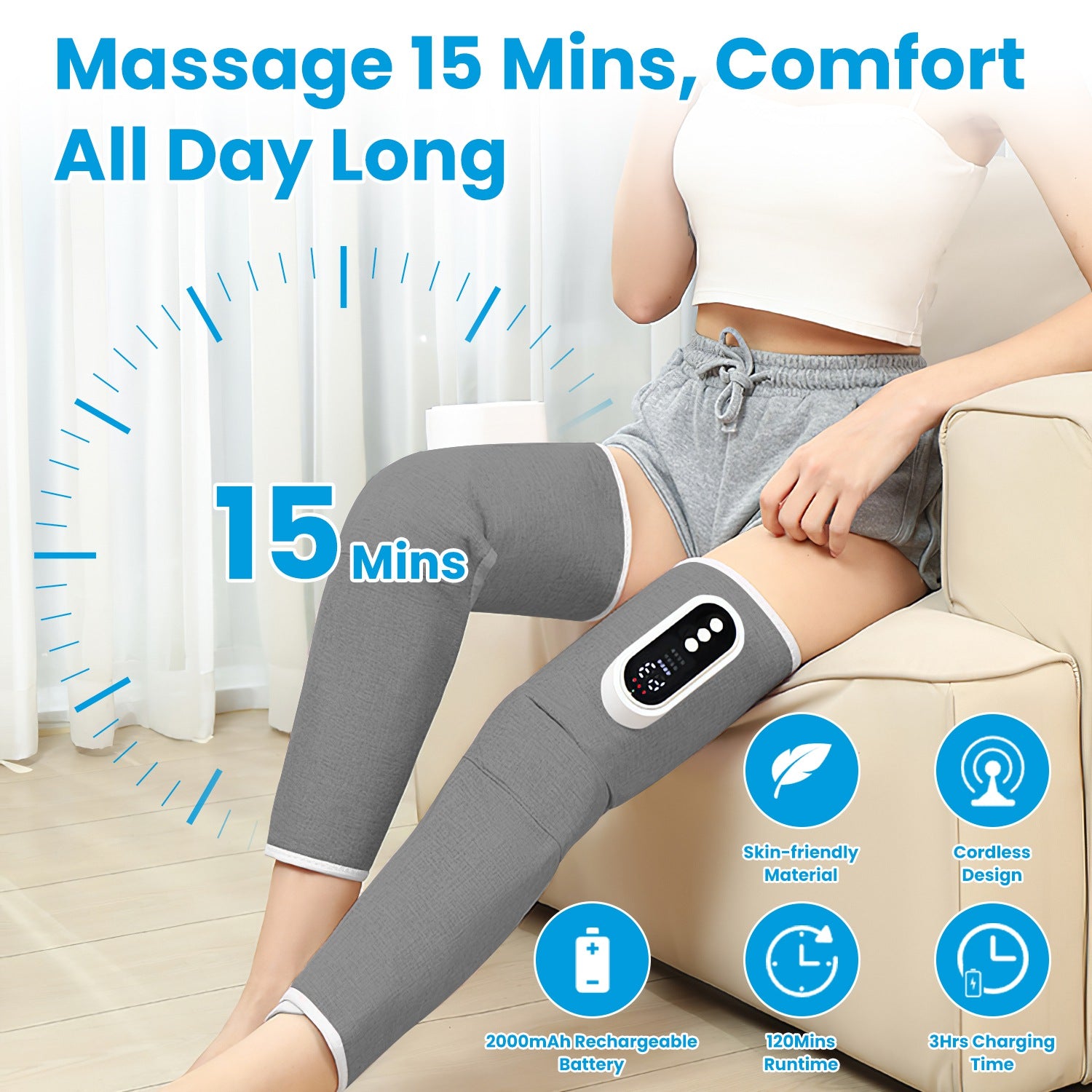 1Pc Cordless Leg Massager Air Compression Massager With Heat Thigh Knee