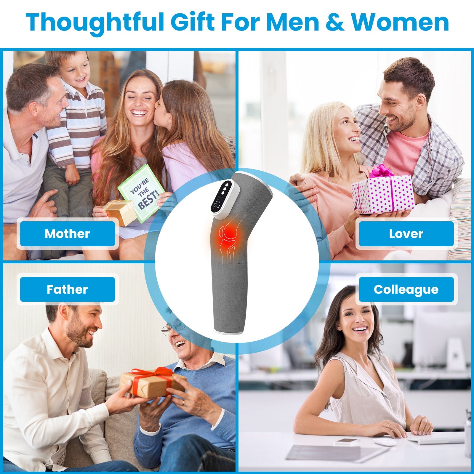 1Pc Cordless Leg Massager Air Compression Massager With Heat Thigh Knee