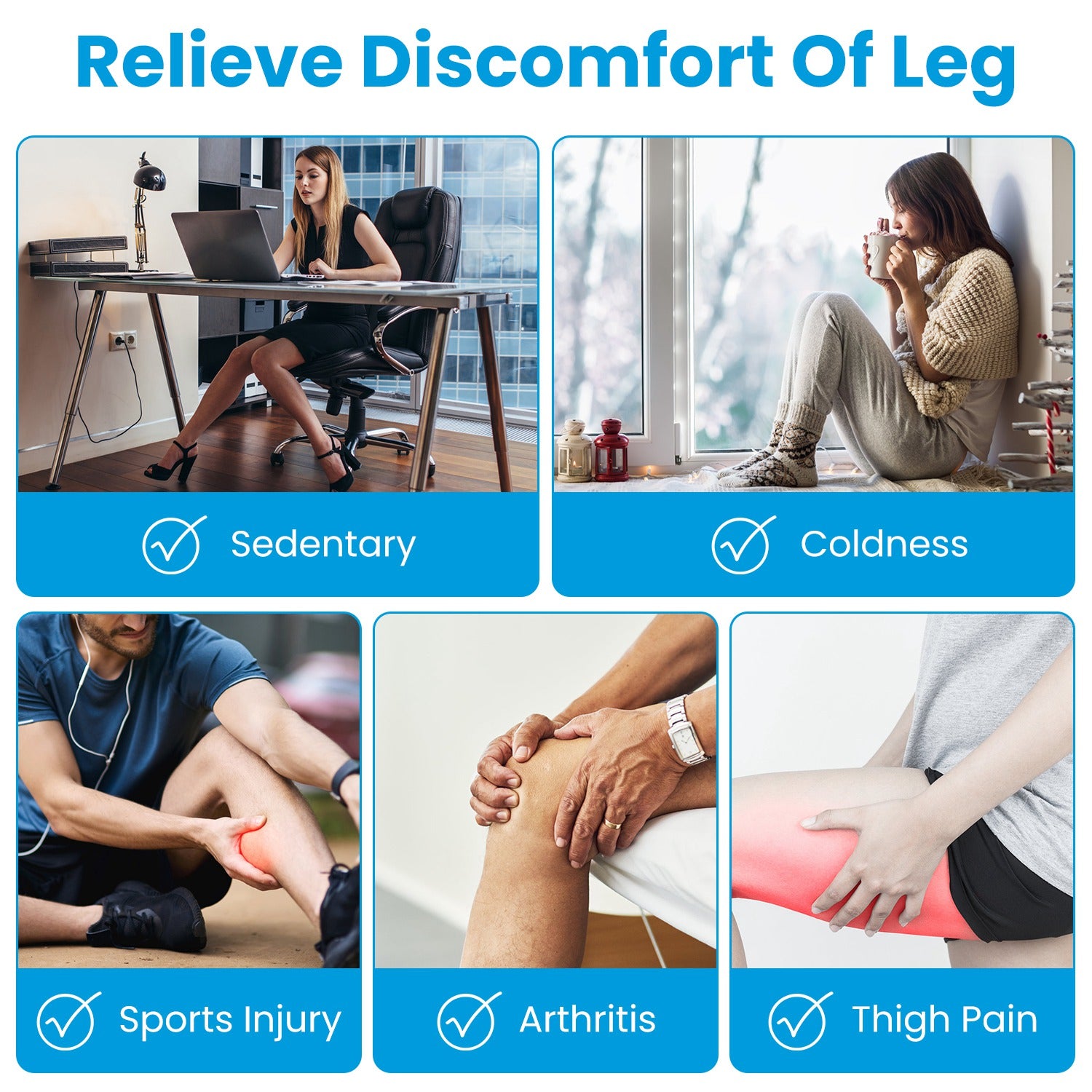 1Pc Cordless Leg Massager Air Compression Massager With Heat Thigh Knee