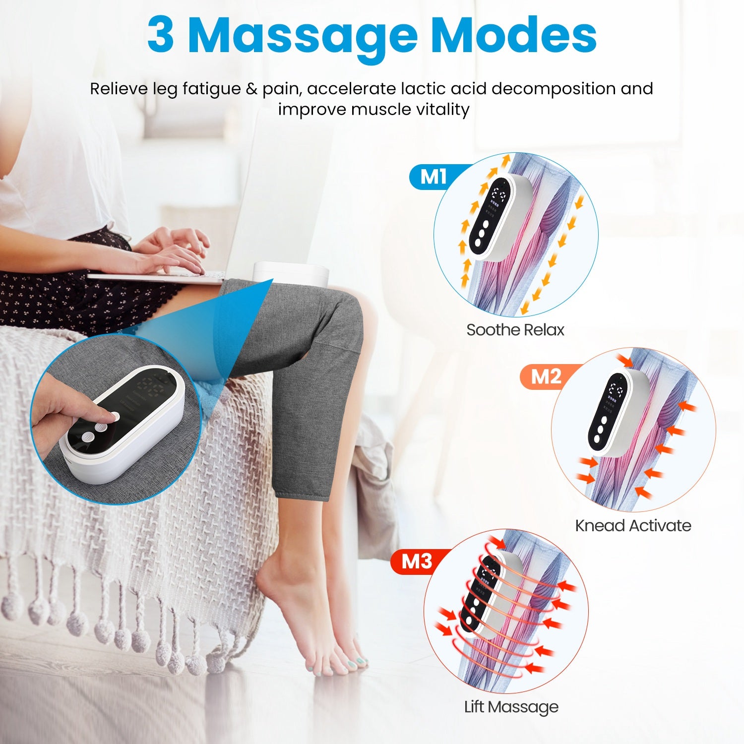 1Pc Cordless Leg Massager Air Compression Massager With Heat Thigh Knee